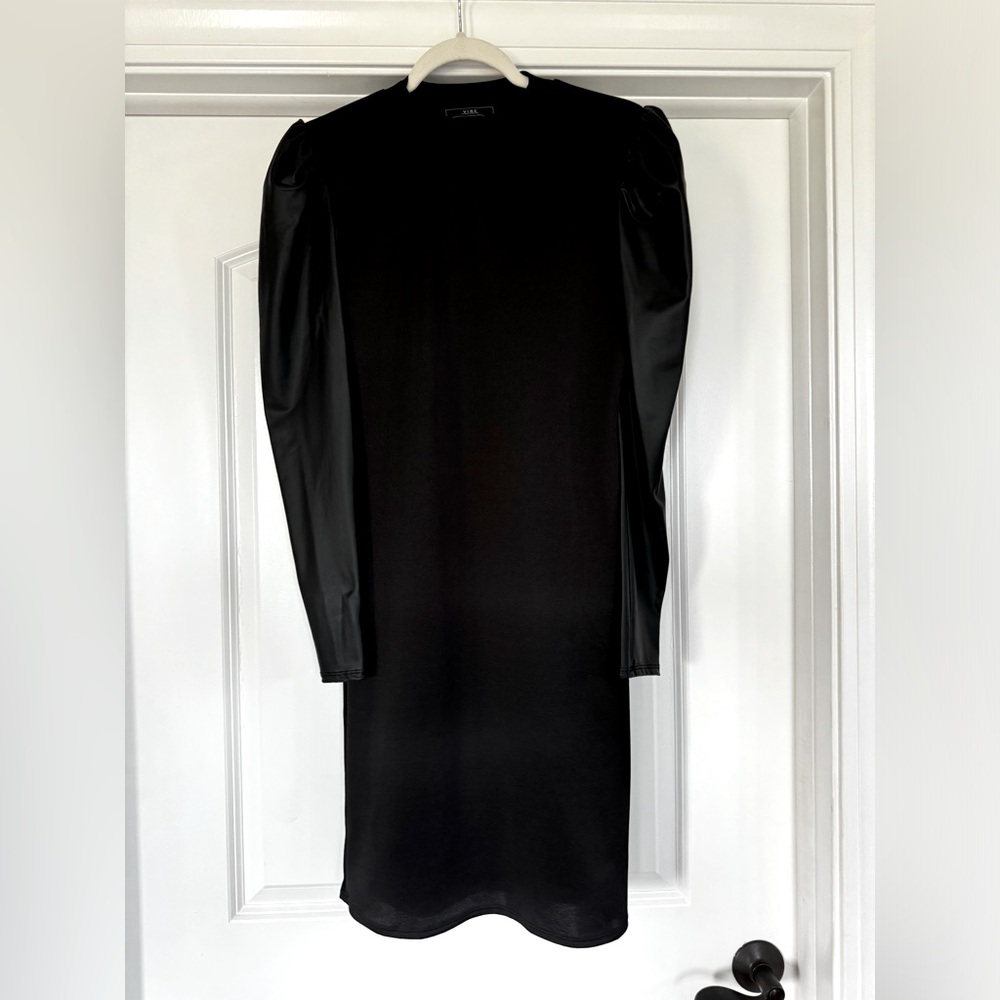 Leather Sleeve Mock Neck Dress